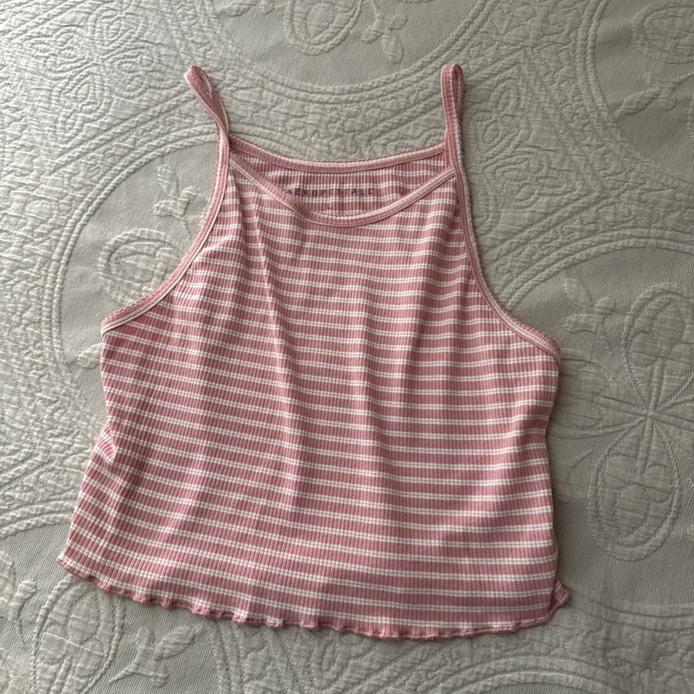 Aeropostale Pink and White Cropped Tank Top